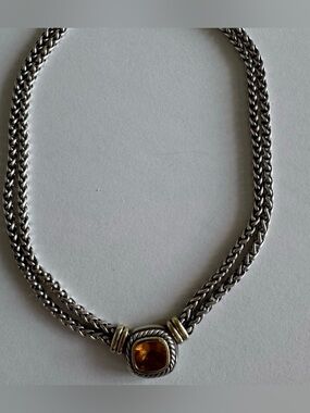 David Yurman sterling silver & 14K  gold Double-wheat citrine Necklace NWOT